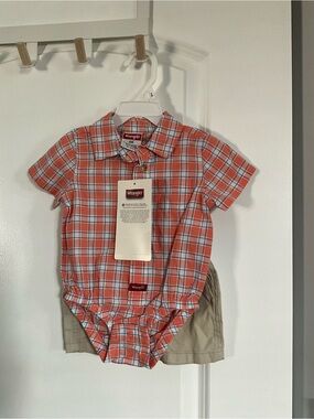 Wrangler Orange and Blue Plaid Short-Sleeve Button Bodysuit